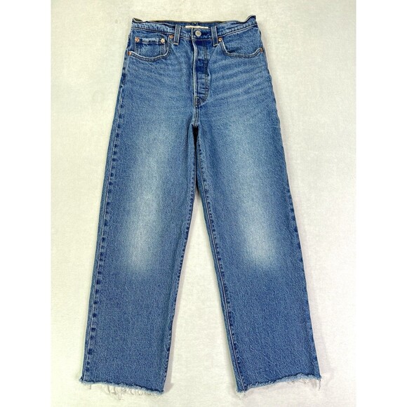 Levi's Denim - Levi's Premium Jeans Womens 27 Ribcage Straight Ankle Blue Denim Pants Raw Hem